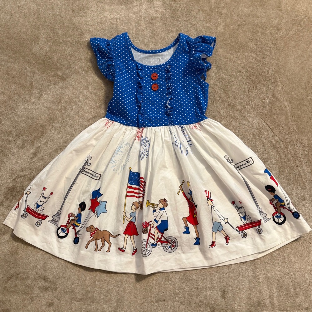 Eleanor Rose Rhonda Dress Girls 5-6 Blue Polka Dot Patriotic Parade 4th of July